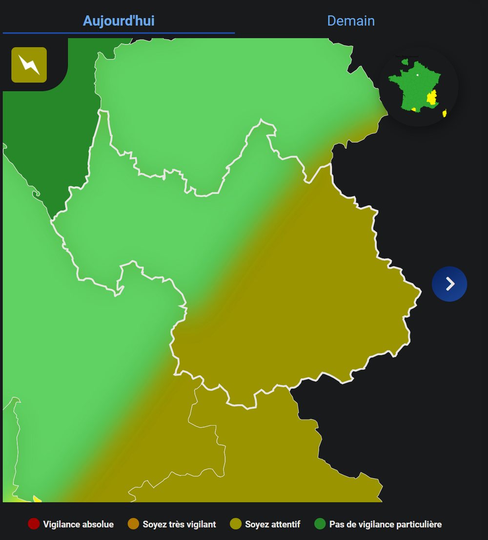 Carte de vigilance orages de Météo-France pour la Savoie, bulletin du 2 octobre 2026 à 6 h, valable jusqu’au 3 octobre à 0 h. Jaune : « soyez attentif ». Source : Météo-France, vigilance.meteofrance.fr.